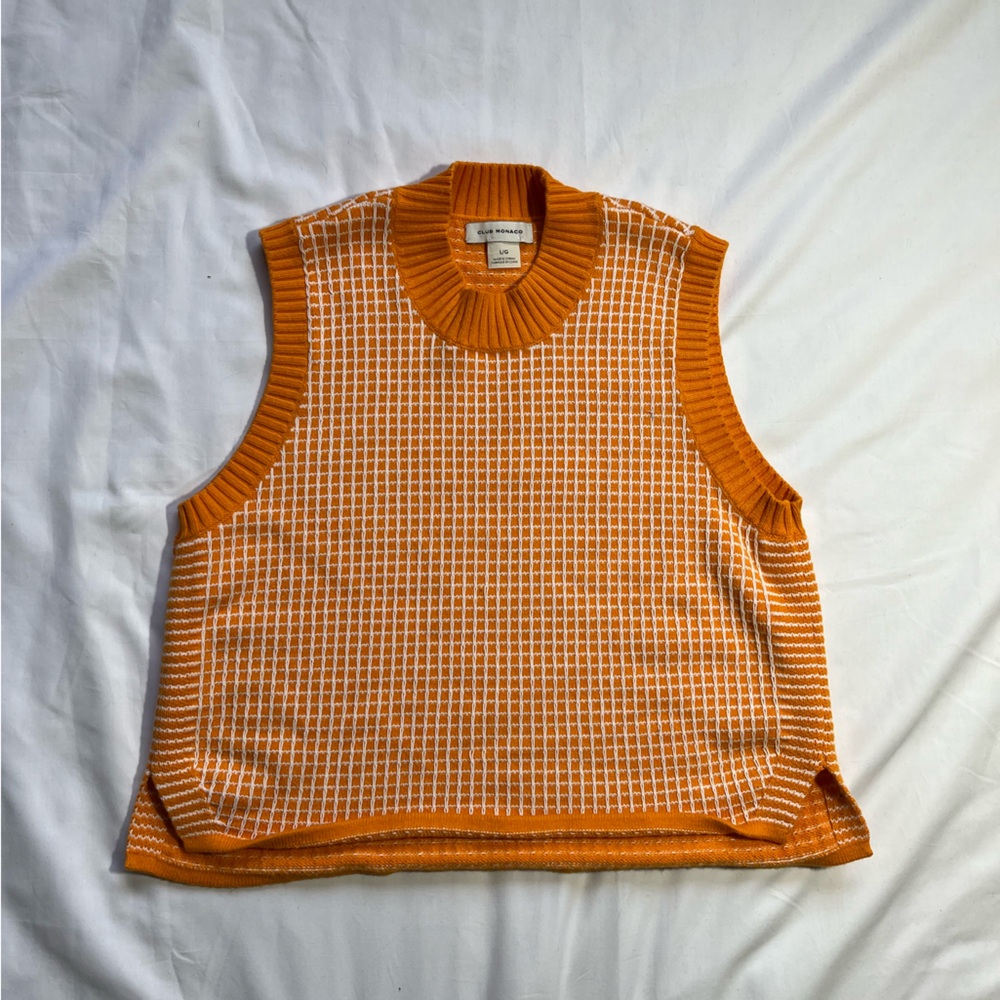 Club Monaco Orange and White Sweater Vest
